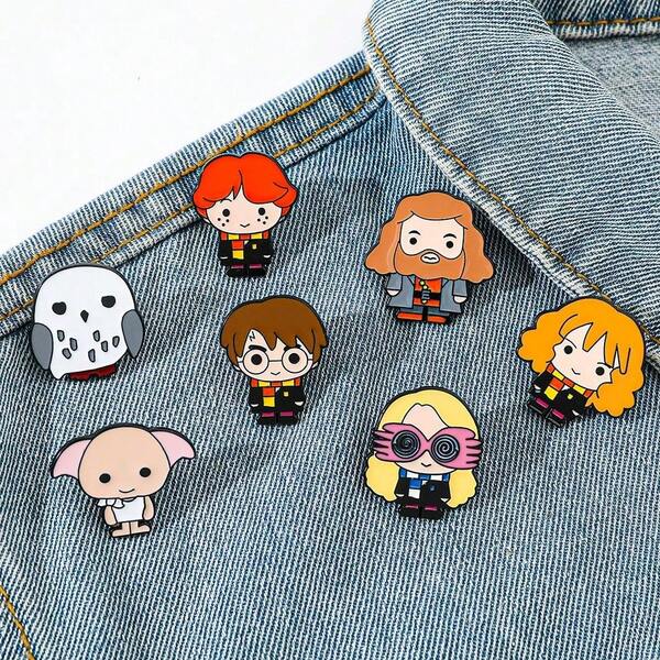 Warner Bros 1/7 Pcs Creative Fantasy Adventure Anime Harry Potter Brooch Cute Harry Potter Pin Fashion Cute Stitch Metal Enamel Badge Jewelry Backpack Clothing Accessories Festival Gifts