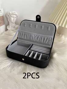 1pc Portable Leather Jewelry Box For Bracelets, Necklaces, Earrings And Rings Storage Back To School - Black - View 9