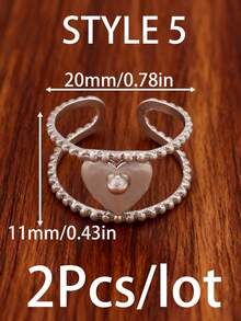 2 piezas/lote Anillos con forma de estrella de mar y corazón chapados en oro de 18K PVD, accesorios de acero inoxidable ajustables, base de anillo abierto geométrico de cadena ancha para hacer joyas DIY - Anillo DIY - Ver 23