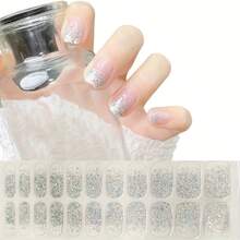 French Glitter Nail Stickers, Semi-Transparent, No-Bake Gel Fingernail Wraps To Make Your Hands Shine All Over Nail Polish Strips, Requires No Ligh - 無色 - 查看 2