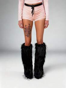 Cardigan,Women Winter Tall Boots, Warm Fashion Knee High Snow Boots, Brown Long Furry Boots, Women Shoes Style With Sweater - Đen b - Xem 4