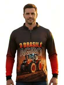 Camisa Camiseta Blusa Agro Trator Vermelho o Brasil é Agro Com Proteção Uv50 - Vermelho - Visão 1