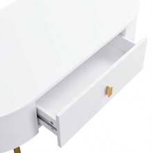 Couchtisch Mit Zwei Schubladen, Goldenen Griffen Und Beinen, Gebogenen Ecken - White + Medium Density Fiberboard - View 6