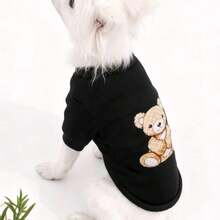 Pet Clothing, Cat Clothes, Dog Clothes, Spring & Winter Outfits, Teddy, Chihuahua, Bear Print, Black Background, Round Neck Hoodie