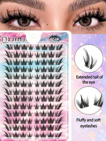 104 Cluster D Fluffy Cat Eye Eyelash Clusters - Individual Lashes, Suitable For Beginners, DIY Eyelash Extension, Suitable For Cosplay, Anime, And Everyday Makeup, Cosplay Eyelashes, Lash Clusters, Individual Lashes, Eyelashes, False Eyelashes