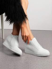 Women's Platform Wedge Sneakers Ankle Booties With An Elastic Strap And Inside Zipper Enhances Comfort - 白色 - 查看 3