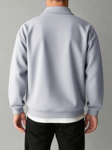 Áo sweatshirt nam cổ kéo khóa nửa thân, màu trơn, tối giản, thời trang, dáng rộng, có cổ, thích hợp cho mùa thu/đông. - Màu Xám nhạt - Xem 3