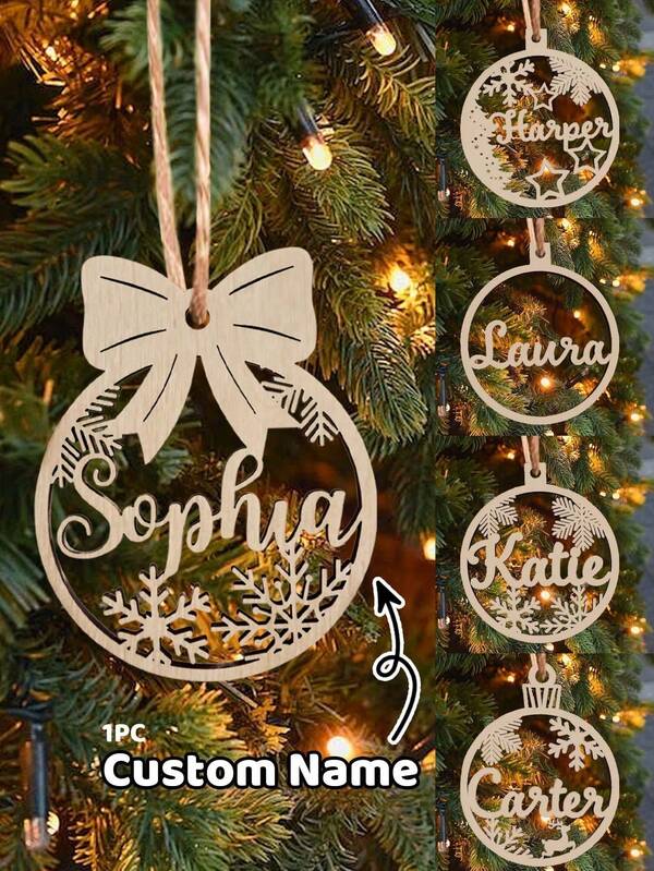 LICVIC 1pc Personalized Christmas Ornaments, Custom Christmas Tree Decor, Christmas Gifts For Grandkids,Wood Xmas Decor, Laser Cut Names, Christmas Bauble, Gift Tags, Your Logo,Custom Christmas Decorations With Name