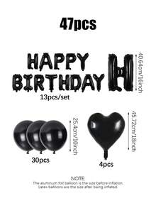 47pcs Black Balloon Birthday Set, Includes Black Happy Birthday Letter Balloons, Black Heart Foil Balloons, And Black Latex Balloons, Suitable For Birthday Party, Adult Ceremony, Photo Booth Backdrop, Anniversary, Baby Shower, Home Decor - Black - View 10