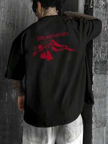 Playera algodón deportiva casual de hombre,  Camiseta de estilo hip-hop urbano , manga corta de corte holgado, bicolor blanco y negro, top casual transpirable de moda, ropa casual Camiseta divertida Moda de verano. - Negro (parte posterior) - Ver 2