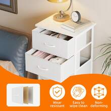Tomnk 6 Drawers End Table, Tall Dresser & Chests Of Drawers, Fabric Sofa Table For Closet, Bedroom, Night Stand, End Table With Metal Frame, Storage Tower With Fabric Bins, PU Leather, Ideal Mother's Day Gift - 白色 - 查看 5