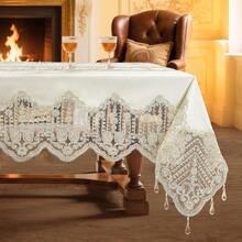 Premium Embroidery Tablecloth In White Lace And Satin Blend With Floral Boho Design Vintage Italian Style Featuring Sunflower And Butterfly Patterns Ideal For Farmhouse Spring Decor Perfect For Dining Tables Living Rooms And Special Occasions Beige FC118 72in X 144in - Beigefc118 - 查看 1