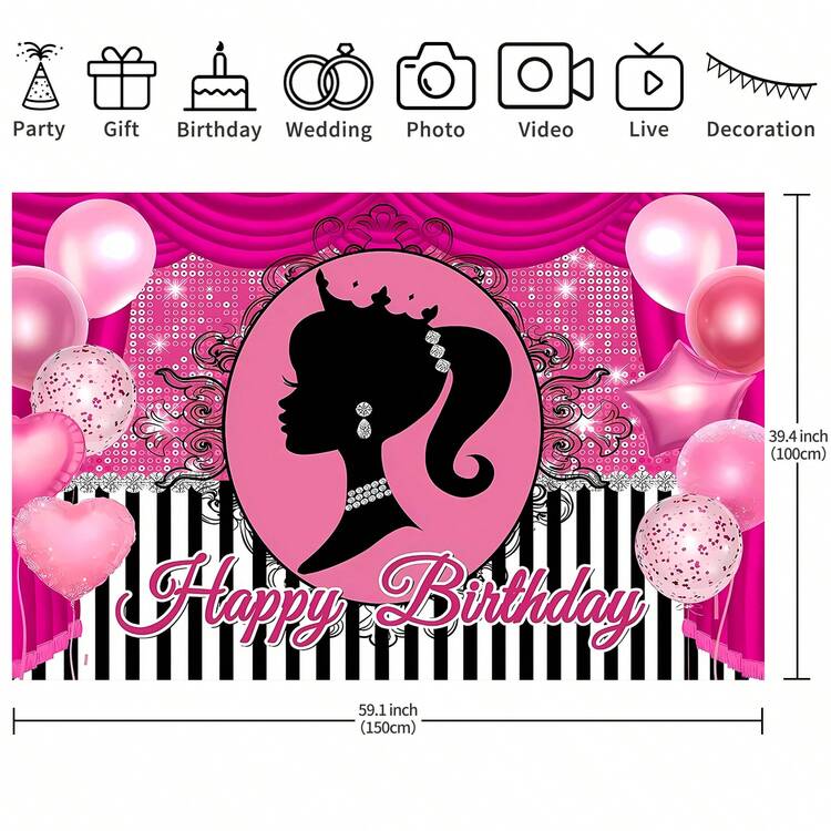 1 件漂亮女孩生日派对装饰背景 5*3 英尺精致女孩风格装饰摄影背景场景布置布背景，圣诞节 - 彩色 - 查看 11