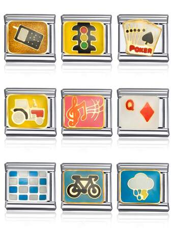 1 pieza Pulsera modular italiana de acero inoxidable con dijes de teléfono móvil, coche, nube y póker, de moda 2026, adecuada como regalo para el Día de la Madre, San Valentín, fiestas, para novia, amigos y familia, accesorio para combinar con atuendos diarios