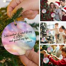 2025 1pc 2D Take Control Of What I Say, O LORD Christmas Decorations Indoor 2.9 Inch Positive Quotes Sayings Ceramics Ornaments Single-Side Print Funny Gifts For Women/Men For Employees Neighbor Grandpa Students Decor - 粉紅白色 - 查看 6