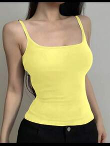 Basic Women's Tank Top With Straps. Basic Baita Nightgown/Vest - Yellow - View 1