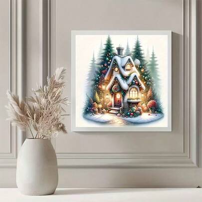 1 pezzo Nuovo arrivo Kit di pittura a diamante con motivo colorato a casa natalizia, fai-da-te mosaico di diamanti 5D rotondi, adatto per decorazione domestica, regalo fatto a mano per Ognissanti e Natale, senza cornice