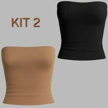 5-Piece Set: Women's Strapless Tube Top With Lining, Bustier Style, Basic Blogger Fashion, One Size - KIT 2 Peças-2 - View 1