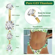 G23 Titanium Dangle Belly Button Rings Women Internally Thread Curved Barbell Belly Rings Dangling Navel Rings CZ Teardrop Navel Piercing Jewelry 6 - 16mm - 條長度 16 毫米 + 金 - 查看 4
