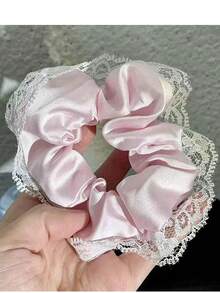 优雅高端法式黑色蕾丝边发圈，马尾辫发圈，发饰，纯色优雅涤纶发圈，四季皆宜，发绳，发圈，化妆家居健身女士配饰，头部配饰