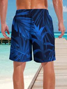 Plus Size Men's 3D Tropical Plant Print Beach Shorts/Swim Trunks, Summer - Multicolor - View 2