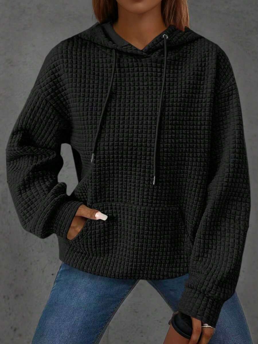 Áo nỉ dài tay có mũ, màu trơn, chất liệu dệt jacquard, dáng rộng, có túi, thích hợp mặc mùa xuân, màu đen. - màu đen - Xem 1
