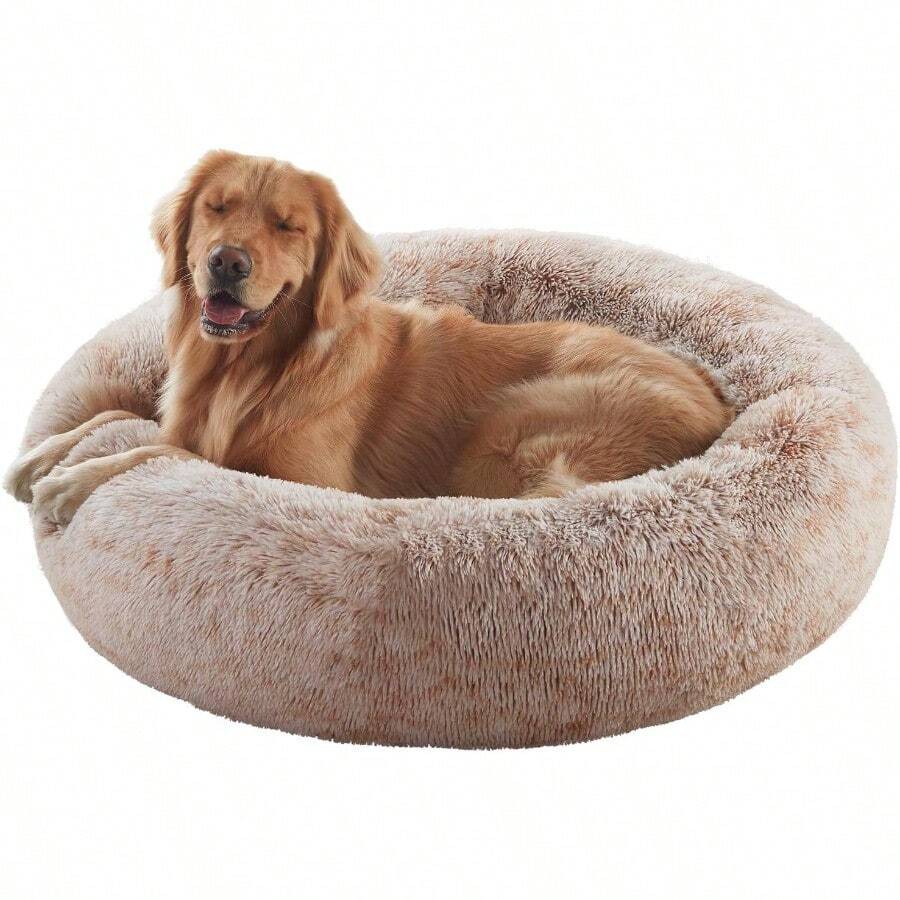 36 Inches Donut Dog Bed For Large Dogs Calming Fluffy Round Pet Bed With Removable Washable Cover Ideal For Relaxation And Comfort Fits Up To 80 Lbs Pets Perfect For Home Car Or Travel Use In Brown Large Size - 360Lx360Wx80Th - Xem 1