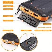Batería solar portátil de 20000 mAh para iPhone: dos salidas USB de 5 V, dos linternas LED, brújula integrada, resistente al agua, ideal para acampar y hacer senderismo - Multicolor - Ver 11