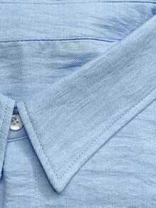 Vintage Casual Basic Plus Size Button Pocket Short Sleeve Shirt