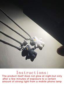 ATLVXJL 2件套夜光情侣/友情磁性泰迪熊动物造型不锈钢链项链套装，适合日常佩戴和情人节礼物 - 彩色 - 查看 9