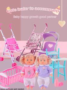 26厘米逼真娃娃，会小便、喝水、发出4种声音，配有奶瓶和安抚奶嘴，粉色小床，连衣裙图案随机发送，是送给女孩的过家家礼物。 - 紫色(衣服印刷隨機髮) - 查看 2