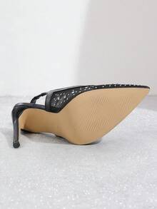 Women's Crystal Rhinestone Pointed Toe High Heel Pumps, Black, 2025 New Arrival,Stilettos Heels - Black - View 6