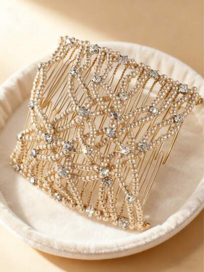 1 pieza Peineta para el cabello de mujer con cuentas doradas, decorada con cristales y perlas, accesorio de cabello inspirado en el estilo vintage, ornamento elegante para el cabello para bodas, fiestas y uso diario, tocado, peineta lateral, accesorios para el cabello para mujeres, Día de la Madre