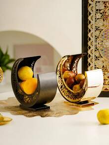 1Pc Moon Shaped Tray Metal Material Luxury Style Exquisite Snack Tray Storage Tray Fruit Tray Dessert Tray Decorative Tray Ambiance Tray & Ornament Suitable For Home Hotel Restaurant Living Room Tabletop Festival Party Decoration - Multicolor - View 8