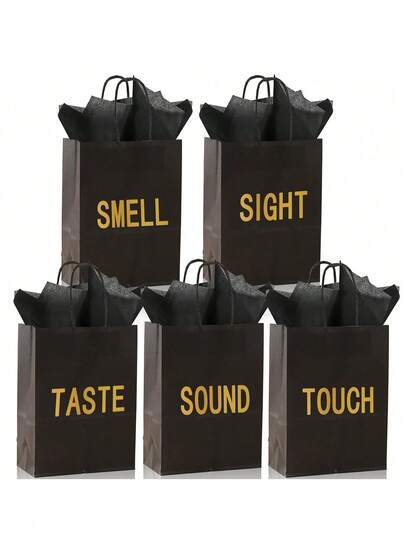 5-Piece Sensory Gift Bag, Suitable For Men And Women, With Handle Paper Bag And 5 Sensory Gifts, Ideal For Valentine's Day, Christmas, Birthday, Anniversary (Black, 8.3 X 4.3 X 10.6 Inches)