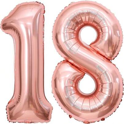 2个40英寸玫瑰金箔数字气球，玫瑰金数字18，适合18岁生日派对装饰、周年纪念庆祝活动用品