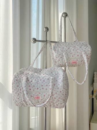 1 Stück rosa Blumen- und Streifenmuster Reisetasche mit großer Kapazität, leichte Reisetasche mit süßen Drucken - perfekt für Übernachtungsreisen, Sport und den täglichen Gebrauch. Reisegepäcktasche Damen Sporttasche mit Nassfach Damen Wochenendtasche Sporttasche für Ausgehen, Kurztrip, Fitness, Sport, Reisen Reisezubehör Reiseoutfit Flughafen Reisesachen Kleidung Gepäcktasche Weihnachtsgeschenkideen