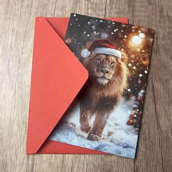 1pc/2pcs Delightful & Entertaining Christmas Lion & Snowman Themed Cards, Birthday Cards, Invitations, Perfect Gift For Wildlife Enthusiasts, Suitable For Family, Friends, Sons, Daughters, Nephews, Nieces, Grandchildren, Beautifully Designed, Simple & Casual Invitations And Letters