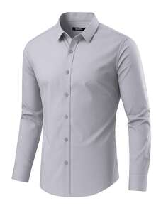 Men's Breathable, Non-Sticky Dress Shirt, Easy To Wash And Dry, Ideal For Work, Meetings, And Everyday Wear - 灰色 - 查看 1