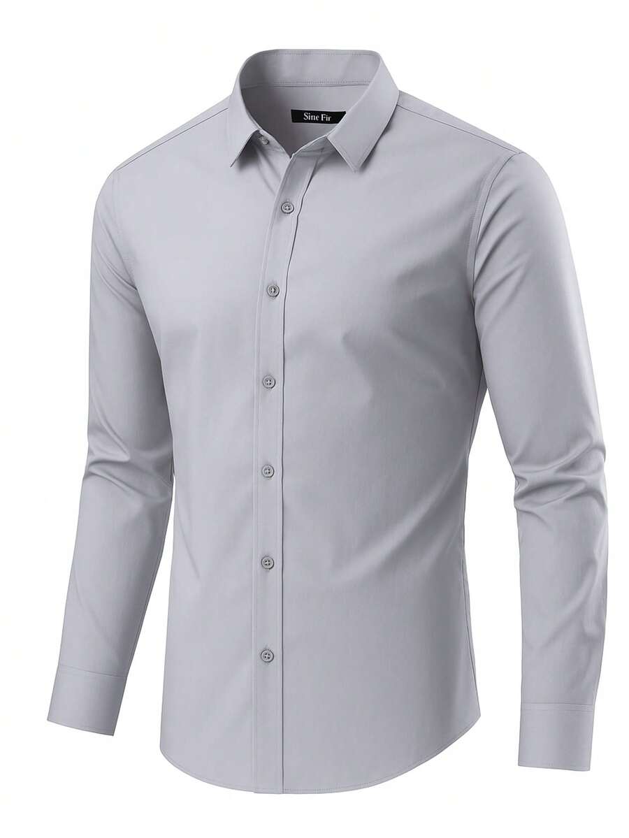 Men's Breathable, Non-Sticky Dress Shirt, Easy To Wash And Dry, Ideal For Work, Meetings, And Everyday Wear - 灰色 - 查看 1