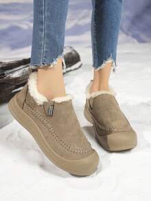 女士冬季鞋履，厚底雪地靴，套脚式户外保暖内衬靴