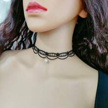 1pc Lace & Pearl Choker Necklace, Gentle Elegant Collar Necklace Chain Suitable For Daily Wear, Vacation, Wedding