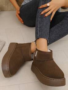 Fall/Winter Thick Sole Comfortable Slip-On Ankle Boots, Warm, Fashionable, Versatile,Fur Boots