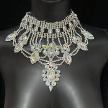 个性化闪亮多层水钻项链浪漫新娘婚礼派对项链珠宝首饰配饰 - 款式4銀色 - 查看 12