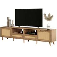 (=N625P237970971A) TV Stand, 200*37*49 Cm, Plastic Rattan Design TV Stand, Solid Wood Feet TV Stand, Rattan TV Panel - Oak + Particle Board + 40-49 Inches - View 4