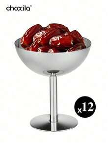 choxila 1/6/12件装不锈钢甜点杯、水果杯、蛋糕杯、糖果杯，圆形带底座布丁托盘，沙拉酸奶小吃盘，适用于婚礼/派对/聚会/斋月