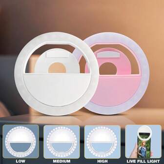 Yogle Rechargeable LED Selfie Ring Light, With Three Brightness Levels To Adjust, Featuring A Clip-On Design. It's A Beauty-Enhancing Self-Portrait Tool For Female Streamers, A Mini Phone Fill Light, And A Portable Makeup And Night Light. Compact And Lightweight, It's Ideal For Photography, Video Recording, And Travel.