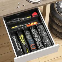 TFKI Utensil Organizer Silverware Drawer Organizer - 7 Slots Bamboo Silverware Tray For Kitchen Cutlery Office Supplies Makeup Desk Storage Garage Tool Organization W13 X L17 Black - 黑色 - 查看 5
