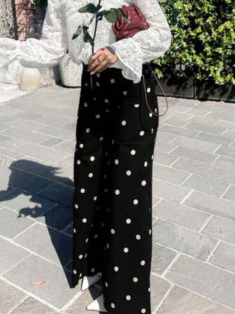 大码女式法式波点棕色裤子