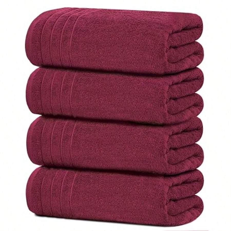 Large Bath Towels 100% Cotton 30 X 60 Inches Extra Large Bath Towels Lighter Weight Quicker To Dry Super Absorbent Perfect Bathroom Towels Pack Of 4 Burgundy - Burgundy - View 1